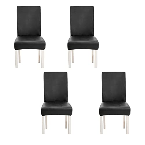 WWYL Esszimmer Stuhlhussen 2er/4er/6er Set, Wasserdichtes Pu Leder Stretch Stuhl-Universell Stuhlhussen Haus Büro Restaurant, Dekor Moderne Spann-Abdeckung (Schwarz,4-Stück) von WWYL