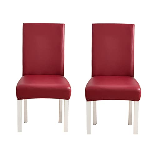WWYL Esszimmer Stuhlhussen 2er/4er/6er Set, Wasserdichtes Pu Leder Stretch Stuhl-Universell Stuhlhussen Haus Büro Restaurant, Dekor Moderne Spann-Abdeckung (Weinrot,2-Stück) von WWYL