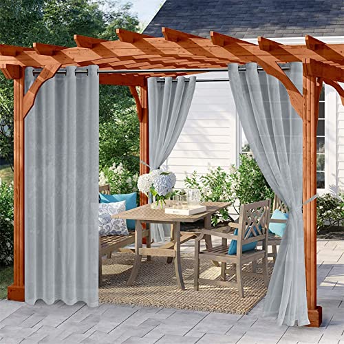 WWYL Outdoor Vorhänge, Wetterfest mit Ösen (2 Stück) Tüll Gardinen Für Balkon Terrasse Wasserdicht Sichtschutz Sonnenschutz (2x132x213 cm,Grau) von WWYL