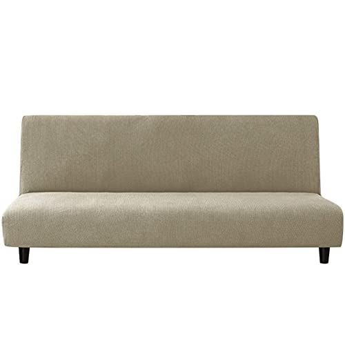 WWYL Sofabezug Ohne Armlehnen 3 Sitzer,Einfarbig Armlose Sofabettüberzug Polyester Spandex Stretch Futon Schutzhülle,Für Klappcouch Ohne Armlehnen (Sandfarbe) von WWYL