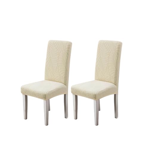 WWYL Stretch Stuhlhussen für Esszimmerstühles | Universelle Esszimmerstühle Bezüge | Abnehmbare Stuhl | Jacquard (Beige,2er Set) von WWYL