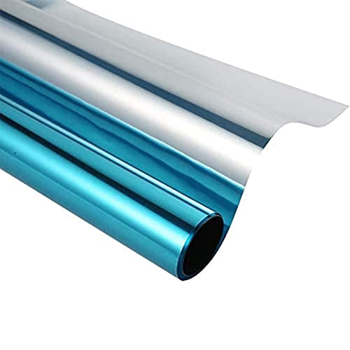 WWYL Verdunkelungsfolie, Fensterfolie Sichtschutz Spiegelfolie Fenster Selbstklebend Sonnenschutz Anti-UV Statische Folie Dunkel Für Schlafzimmer Badezimmer (Blau Silber,40x200cm) von WWYL