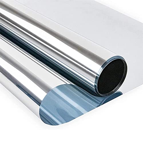 WWYL Verdunkelungsfolie, Fensterfolie Sichtschutz Spiegelfolie Fenster Selbstklebend Sonnenschutz Anti-UV Statische Folie Dunkel Für Schlafzimmer Badezimmer (Silber,90x400cm) von WWYL