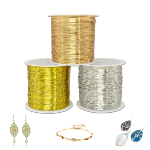 WWYSSZ 3 Spule Schmuckdraht 0.3mm X 100 M/Rolle, Basteldraht Dünn, Silber/Gold/Roségold Handwerk Schmuck Draht, Dünner Draht zum Basteln, Perlendraht für Basteln, Schmuckherstellung und Weihnachtsdeko von WWYSSZ