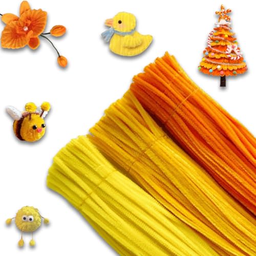 WWYSSZ 300 Stück Chenilledraht Pfeifenputzer zum Basteln Gelb, 3 Verschiedene Gelbe Pfeifenreiniger zum Basteln Blumen, Pipe Cleaners für Kreative DIY Craft Projekte Basteldeko (Blassgelb,Gelb,Orange) von WWYSSZ