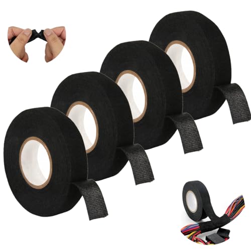 WWYSSZ 4 Stück KFZ Gewebeband Schwarz Isolierband 19 mm X 15 M Stoffklebeband Kabelbaum Stoffauto Klebeband Stoffband Hitzebeständig Filzband Selbstklebendes Autokabelbaum Wickelband von WWYSSZ