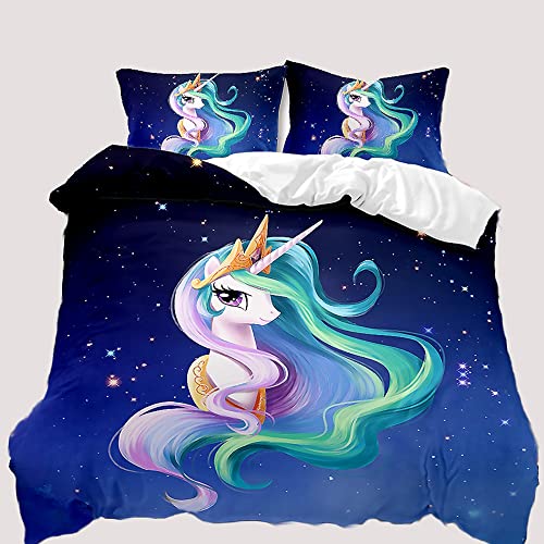 AOXHFNV Einhorn Mädchen Rosa Bettwäsche Set 135x200cm Süßer Einhorn-Stern-Mond-Muster Bettbezug Einhorn Bettwäsche für Kinder, Jungen und Mädchen (Blau, 135 x 200 cm) von AOXHFNV