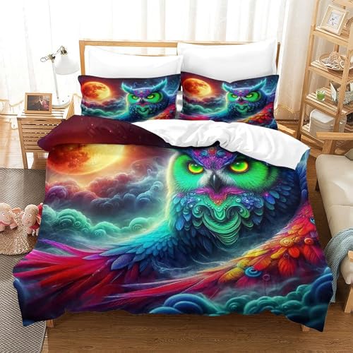 WXBASLEMD 3D Effekt Eule Motiv, Bettbezug Weich Microfaser, Tiere Bettwäsche, Mit Reißverschluss Und Kissenbezüge, Für Kinder Jungen Mädchen Double（200x200cm） von WXBASLEMD