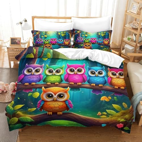WXBASLEMD 3D Effekt Eule Motiv, Bettbezug Weich Microfaser, Tiere Bettwäsche Set, Mit Reißverschluss Und Kissenbezüge, Für Erwachsene Kinder King（220x240cm） von WXBASLEMD