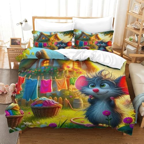 WXBASLEMD 3D Effekt Mausmuster, Bettbezug Weich Microfaser, Tiere Bettwäsche Set, Mit Reißverschluss Und Kissenbezüge, Für Erwachsene Kinder Double（200x200cm） von WXBASLEMD