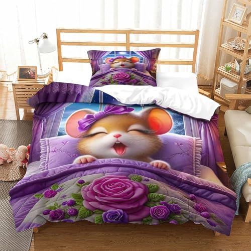 WXBASLEMD 3D Effekt Mausmuster, Bettbezug Weich Microfaser, Tiere Bettwäsche Set, Mit Reißverschluss Und Kissenbezüge, Für Mädchen Jungen Single（135x200cm） von WXBASLEMD