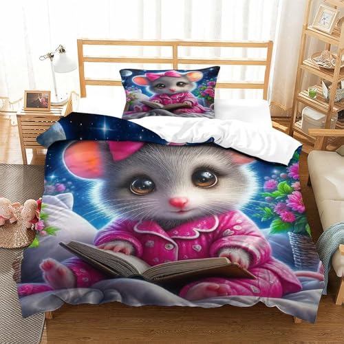 WXBASLEMD 3D Effekt Mausmuster, Bettwäsche Set Weichen Bequemen, Tiere Bettwäsche, Mit Reißverschluss Und Kissenbezüge, Für Mädchen Jungen Single（135x200cm） von WXBASLEMD