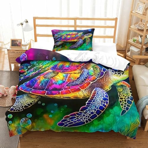 WXBASLEMD 3D Effekt Meeresschildkröte, Bettbezug Weich Microfaser, Tiere Bettwäsche Set, Mit Reißverschluss Und Kissenbezüge, Für Mädchen Jungen Single（135x200cm） von WXBASLEMD