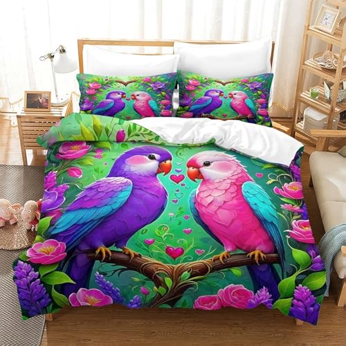 WXBASLEMD 3D Effekt Papagei Muster, Bettwäsche Set Weichen Bequemen, Tiere Bettwäsche, Mit Reißverschluss Und Kissenbezüge, Für Mädchen Jungen King（220x240cm） von WXBASLEMD