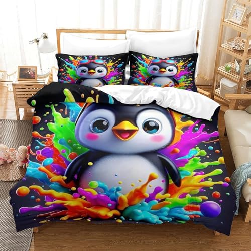 WXBASLEMD 3D Effekt Pinguinmotiv, Bettbezug Weich Microfaser, Tiere Bettwäsche, Mit Reißverschluss Und Kissenbezüge, Für Erwachsene Kinder King（220x240cm） von WXBASLEMD