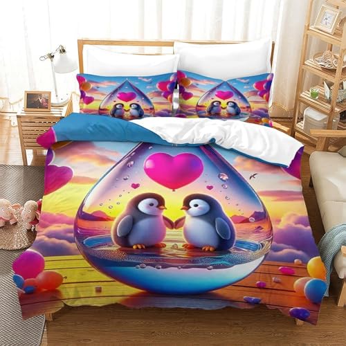 WXBASLEMD 3D Effekt Pinguinmotiv, Bettbezug Weich Microfaser, Tiere Bettwäsche Set, Mit Reißverschluss Und Kissenbezüge, Für Kinder Jungen Mädchen Single（140x200cm） von WXBASLEMD