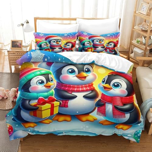 WXBASLEMD 3D Effekt Pinguinmotiv, Bettbezug Weich Microfaser, Tiere Bettwäsche Set, Mit Reißverschluss Und Kissenbezüge, Für Mädchen Jungen Double（200x200cm） von WXBASLEMD