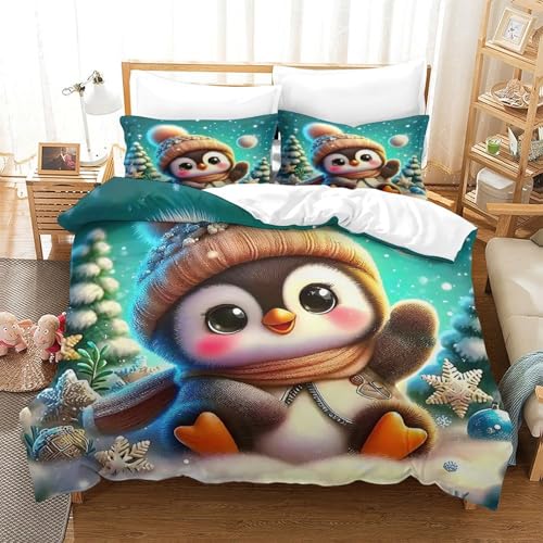 WXBASLEMD 3D Effekt Pinguinmotiv, Bettwäsche Set Weichen Bequemen, Tiere Bettwäsche, Mit Reißverschluss Und Kissenbezüge, Für Erwachsene Kinder King（220x240cm） von WXBASLEMD