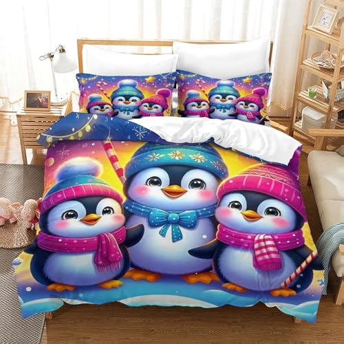 WXBASLEMD 3D Effekt Pinguinmotiv, Bettwäsche Set Weichen Bequemen, Tiere Bettwäsche, Mit Reißverschluss Und Kissenbezüge, Für Mädchen Jungen King（220x240cm） von WXBASLEMD