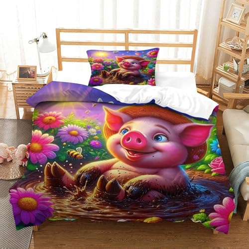 WXBASLEMD 3D Effekt Schweinemotiv, Bettbezug Weich Microfaser, Tiere Bettwäsche, Mit Reißverschluss Und Kissenbezüge, Für Erwachsene Kinder Single（135x200cm） von WXBASLEMD