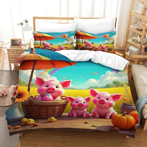 WXBASLEMD 3D Effekt Schweinemotiv, Bettbezug Weich Microfaser, Tiere Bettwäsche, Mit Reißverschluss Und Kissenbezüge, Für Erwachsene Kinder Single（140x200cm） von WXBASLEMD