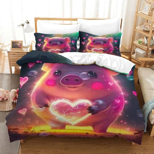 WXBASLEMD 3D Effekt Schweinemotiv, Bettbezug Weich Microfaser, Tiere Bettwäsche Set, Mit Reißverschluss Und Kissenbezüge, Für Kinder Jungen Mädchen Single（140x200cm） von WXBASLEMD