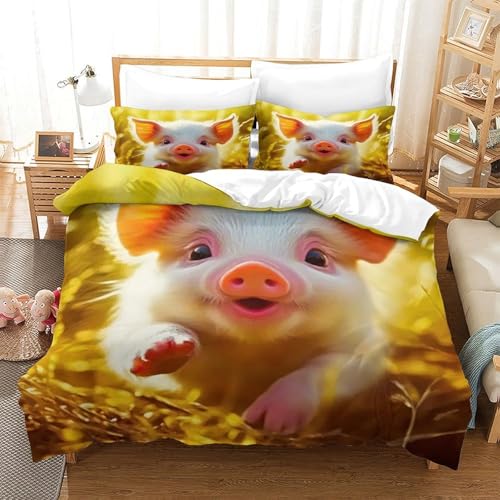 WXBASLEMD 3D Effekt Schweinemotiv, Bettbezug Weich Microfaser, Tiere Bettwäsche Sets, Mit Reißverschluss Und Kissenbezüge, Für Erwachsene Kinder Single（140x200cm） von WXBASLEMD