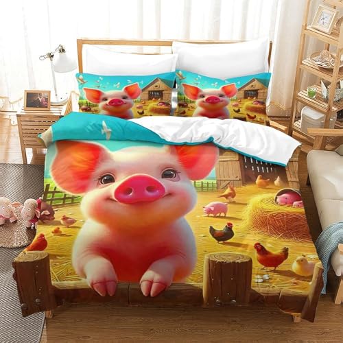WXBASLEMD 3D Effekt Schweinemotiv, Bettbezug Weich Microfaser, Tiere Bettwäsche Sets, Mit Reißverschluss Und Kissenbezüge, Für Mädchen Jungen King（220x240cm） von WXBASLEMD