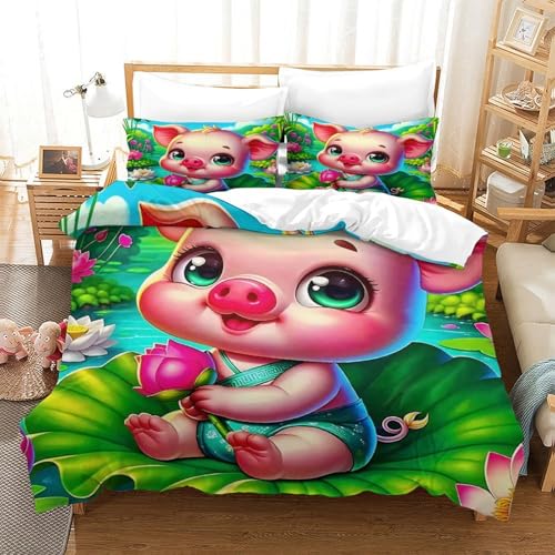 WXBASLEMD 3D Effekt Schweinemotiv, Bettwäsche Set Weichen Bequemen, Tiere Bettwäsche, Mit Reißverschluss Und Kissenbezüge, Für Erwachsene Kinder Double（200x200cm） von WXBASLEMD