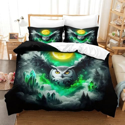 WXBASLEMD 3D Eule Motiv, Bettwäsche Sets Weich Microfaser, Tiere Bettwäsche, Mit Reißverschluss Und Kissenbezüge, Für Erwachsene Kinder Super King（260x220cm） von WXBASLEMD
