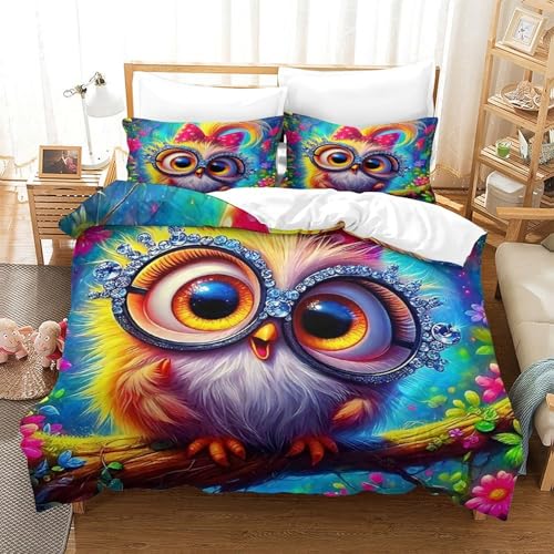 WXBASLEMD 3D Eule Motiv, Bettwäsche Sets Weich Microfaser, Tiere Bettwäsche, Mit Reißverschluss Und Kissenbezüge, Für Mädchen Jungen Single（140x200cm） von WXBASLEMD