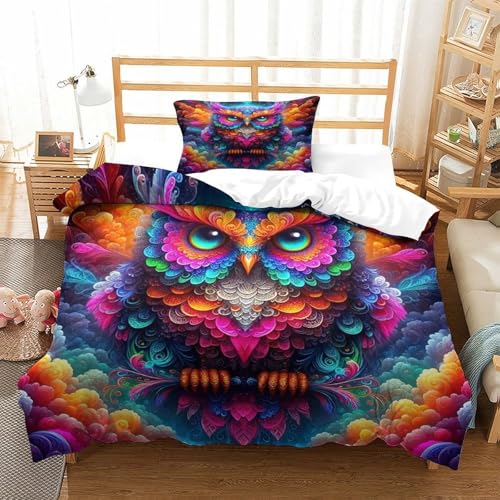 WXBASLEMD 3D Eule Motiv, Bettwäsche Sets Weichen Bequemen, Tiere Bettwäsche, Mit Reißverschluss Und Kissenbezüge, Für Kinder Jungen Mädchen Single（135x200cm） von WXBASLEMD