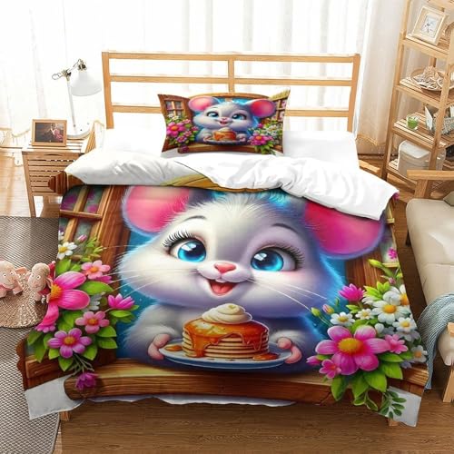WXBASLEMD 3D Mausmuster, Bettwäsche Sets Weich Microfaser, Tiere Bettwäsche, Mit Reißverschluss Und Kissenbezüge, Für Mädchen Jungen Single（135x200cm） von WXBASLEMD