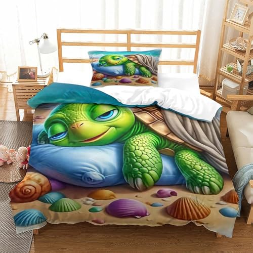 WXBASLEMD 3D Meeresschildkröte, Bettwäsche Set Atmungsaktiv Mikrofaser, Tiere Bettwäsche, Mit Reißverschluss Und Kissenbezüge, Für Erwachsene Kinder Single（135x200cm） von WXBASLEMD