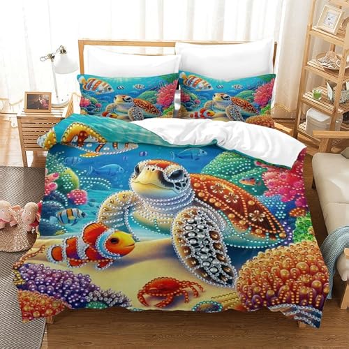 WXBASLEMD 3D Meeresschildkröte, Bettwäsche Set Weich Microfaser, Tiere Bettwäsche, Mit Reißverschluss Und Kissenbezüge, Für Mädchen Jungen Double（200x200cm） von WXBASLEMD