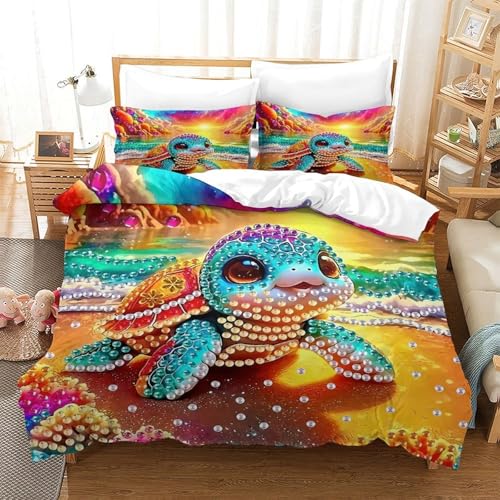 WXBASLEMD 3D Meeresschildkröte, Bettwäsche Sets Weich Microfaser, Tiere Bettwäsche, Mit Reißverschluss Und Kissenbezüge, Für Mädchen Jungen Single（140x200cm） von WXBASLEMD
