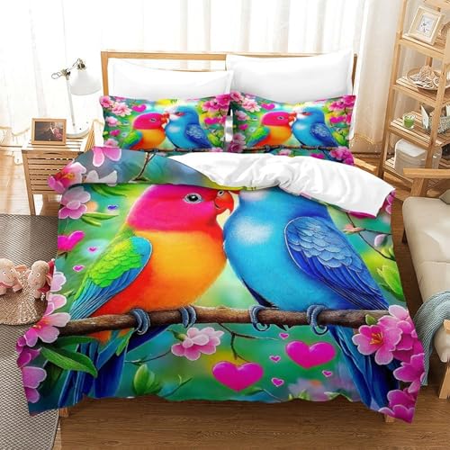 WXBASLEMD 3D Papagei Muster, Bettwäsche Sets Atmungsaktiv Mikrofaser, Tiere Bettwäsche, Mit Reißverschluss Und Kissenbezüge, Für Kinder Jungen Mädchen Double（200x200cm） von WXBASLEMD