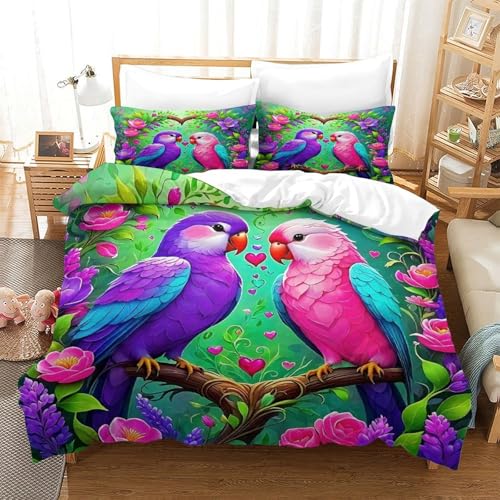 WXBASLEMD 3D Papagei Muster, Bettwäsche Sets Weich Microfaser, Tiere Bettwäsche, Mit Reißverschluss Und Kissenbezüge, Für Erwachsene Kinder Double（200x200cm） von WXBASLEMD