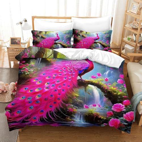 WXBASLEMD 3D Pfauen, Bettwäsche Sets Weich Microfaser, Tiere Bettwäsche, Mit Reißverschluss Und Kissenbezüge, Für Mädchen Jungen Double（200x200cm） von WXBASLEMD
