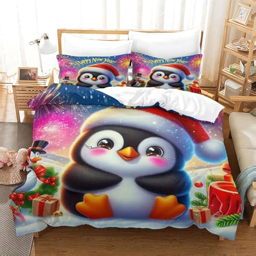 WXBASLEMD 3D Pinguinmotiv, Bettwäsche Set Weich Microfaser, Tiere Bettwäsche, Mit Reißverschluss Und Kissenbezüge, Für Erwachsene Kinder King（220x240cm） von WXBASLEMD