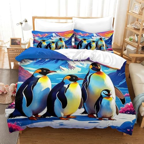WXBASLEMD 3D Pinguinmotiv, Bettwäsche Sets Weichen Bequemen, Tiere Bettwäsche, Mit Reißverschluss Und Kissenbezüge, Für Kinder Jungen Mädchen Single（140x200cm） von WXBASLEMD
