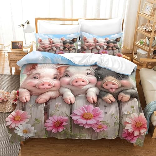 WXBASLEMD 3D Schweinemotiv, Bettwäsche Set Atmungsaktiv Mikrofaser, Tiere Bettwäsche, Mit Reißverschluss Und Kissenbezüge, Für Kinder Jungen Mädchen Super King（260x220cm） von WXBASLEMD
