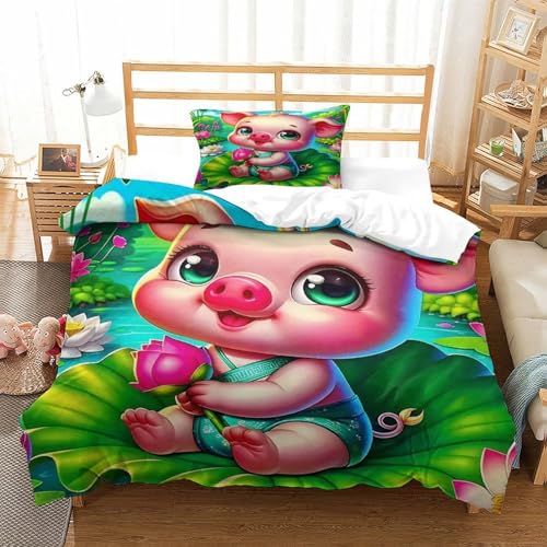 WXBASLEMD 3D Schweinemotiv, Bettwäsche Set Weich Microfaser, Tiere Bettwäsche, Mit Reißverschluss Und Kissenbezüge, Für Kinder Jungen Mädchen Single（135x200cm） von WXBASLEMD