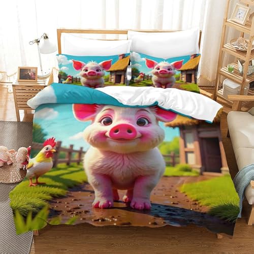 WXBASLEMD 3D Schweinemotiv, Bettwäsche Sets Atmungsaktiv Mikrofaser, Tiere Bettwäsche, Mit Reißverschluss Und Kissenbezüge, Für Mädchen Jungen King（220x240cm） von WXBASLEMD