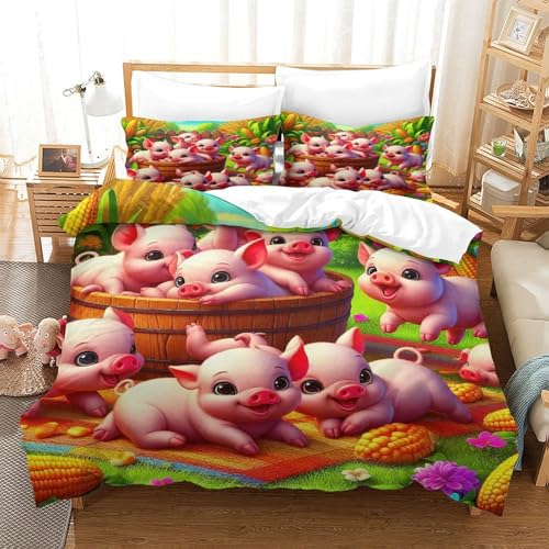 WXBASLEMD 3D Schweinemotiv, Bettwäsche Sets Weich Microfaser, Tiere Bettwäsche, Mit Reißverschluss Und Kissenbezüge, Für Erwachsene Kinder Double（200x200cm） von WXBASLEMD