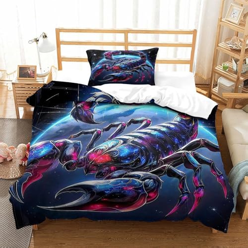 WXBASLEMD 3D Skorpion, Bettwäsche Sets Atmungsaktiv Mikrofaser, Tiere Bettwäsche, Mit Reißverschluss Und Kissenbezüge, Für Mädchen Jungen Single（135x200cm） von WXBASLEMD