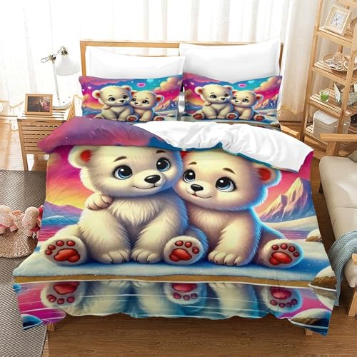 WXBASLEMD 3D-gedrucktes Eisbär, Bettwäsche Set Atmungsaktiv Mikrofaser, Tiere Bettwäsche, Mit Reißverschluss Und Kissenbezüge, Für Kinder Jungen Mädchen Single（140x200cm） von WXBASLEMD