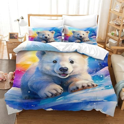 WXBASLEMD 3D-gedrucktes Eisbär, Bettwäsche Sets Weich Microfaser, Tiere Bettwäsche, Mit Reißverschluss Und Kissenbezüge, Für Kinder Jungen Mädchen King（220x240cm） von WXBASLEMD