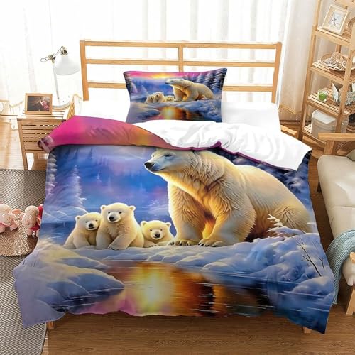 WXBASLEMD 3D-gedrucktes Eisbär, Bettwäsche Sets Weich Microfaser, Tiere Bettwäsche, Mit Reißverschluss Und Kissenbezüge, Für Mädchen Jungen Single（135x200cm） von WXBASLEMD