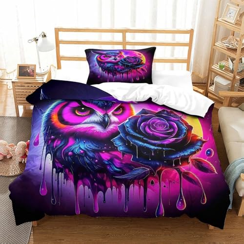 WXBASLEMD 3D-gedrucktes Eule Motiv, Bettwäsche Set Weichen Bequemen, Tiere Bettwäsche, Mit Reißverschluss Und Kissenbezüge, Für Erwachsene Kinder Single（135x200cm） von WXBASLEMD